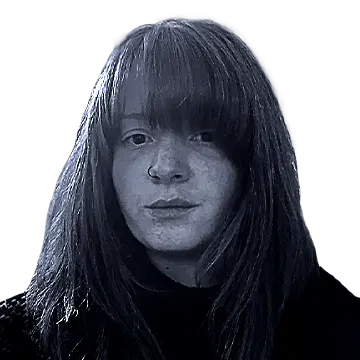 Human figure of a woman created using white ASCII characters on a black background